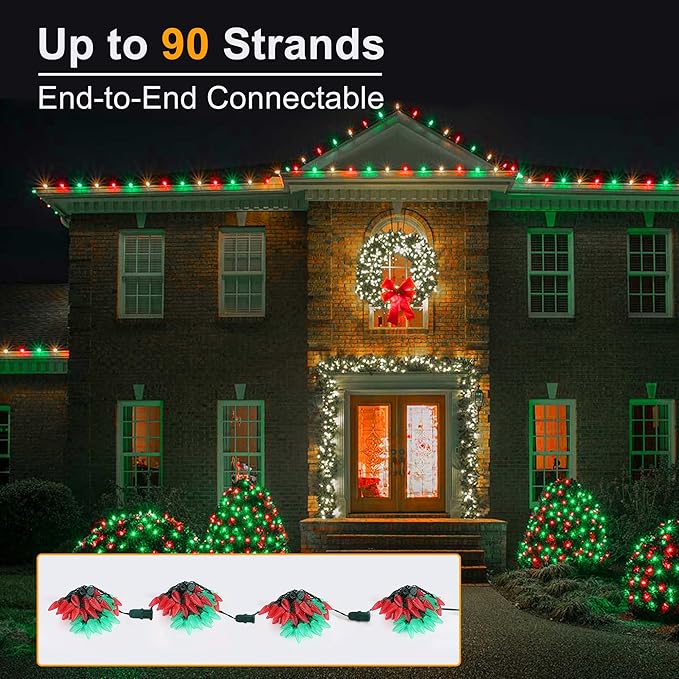 Brizled C9 Christmas Lights, 16ft 25 LED Faceted C9 Christmas Lights, Connectable Indoor Outdoor Xmas String Lights, 120V UL Certified for Tree Backyard Garden Porch Party & Holiday Decor, Red & Green