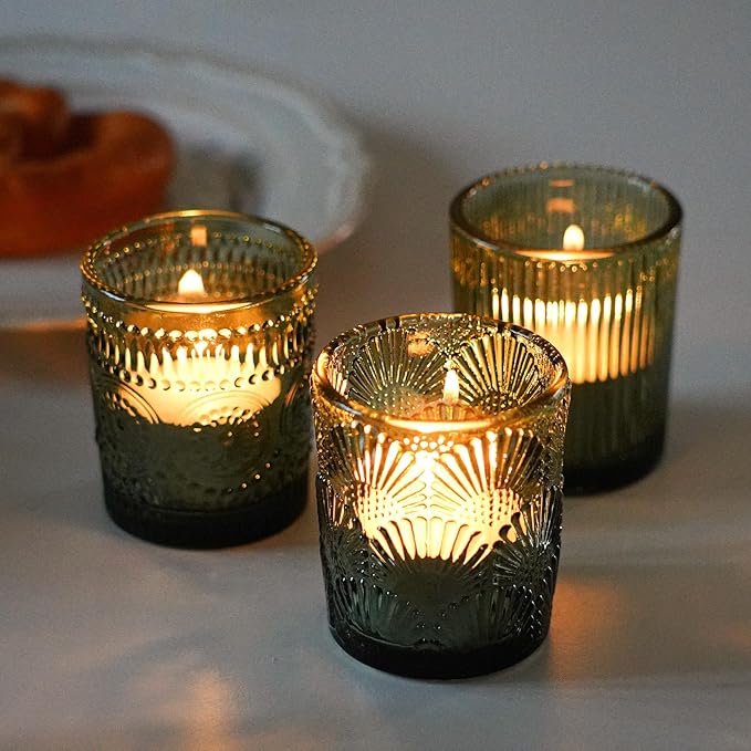 70pcs Assorted Votive Candle Holders - Green Glass Tea Lights Candle Holder in Bulk, Tealight Candle Holder for Table Centerpiece Wedding Decor Home Decoration