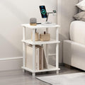 Furinno JUST Night Stand, 3-Tier Turn-N-Tube Nightstand with Charging Station, Bedside Table, End Table, Side Table with USB and Type-C Charging Port, for Bedroom, Living Room, White
