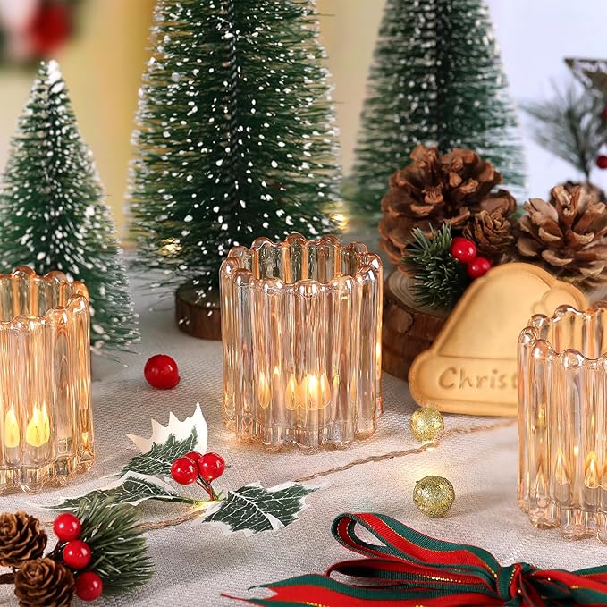 6pcs Votive Candle Holder, Gold Glass Large Candle Holders, Tealight Candle Holder for Fall Wedding Centerpieces Dinner Party Table Decor