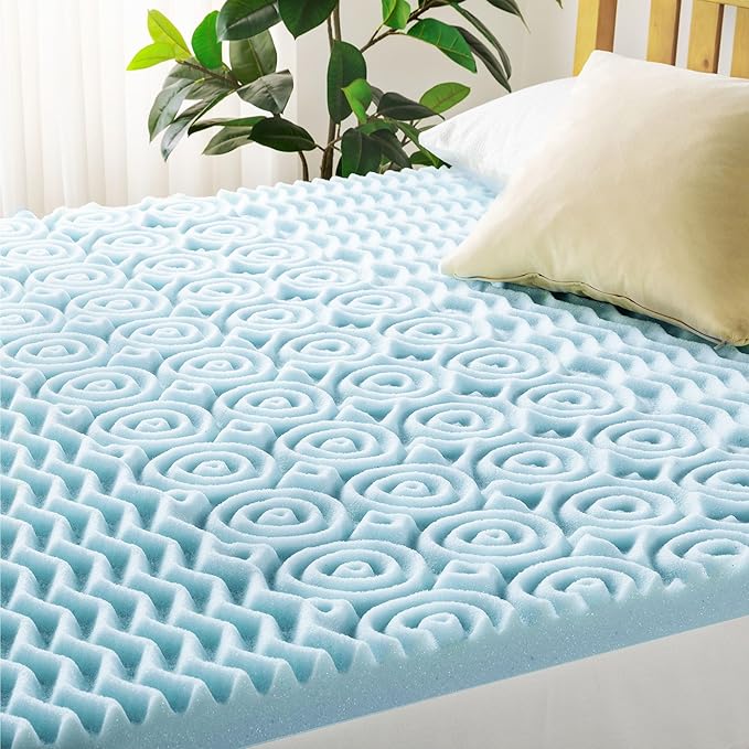 Mellow 3 Inch 5-Zone Memory Foam Mattress Topper, Cooling Gel Infusion, Dorm Essentials, King Blue