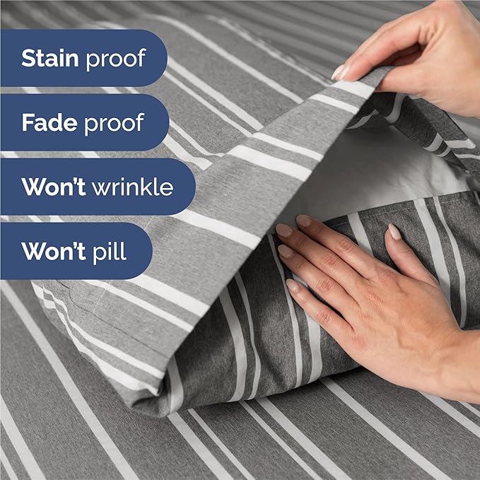 King 6 Piece Sheet Set - Comfy Breathable & Cooling - Soft Hotel Luxury Bedding Set with 8-16 Inch Deep Pockets - 1 Flat & 1 Fitted Sheet & 4 Pillowcases - Wrinkle Free & Easy Care - Grey Stripes 3