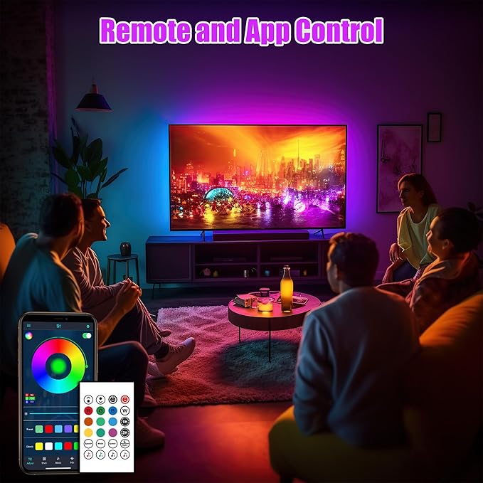 maylit ICRGB TV LED Backlight, 24.6ft Bluetooth LED Lights for TV 85-100in, USB Powered TV Lights Kit with Remote and App Control, Music Sync, Color Change with TV Sound, Bias Lighting for HDTV