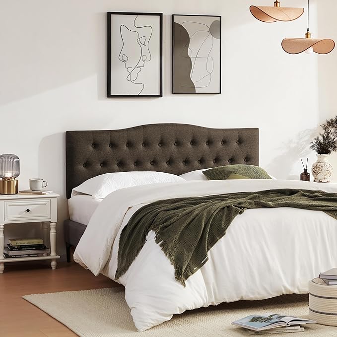 Tufted Upholstered Headboard California King, Sturdy and Durable Solid Wood Bed headboard, Fabric Headboard Adjustable Height from 37” to 51”, Button Diamond Design Head Board, Chocolate