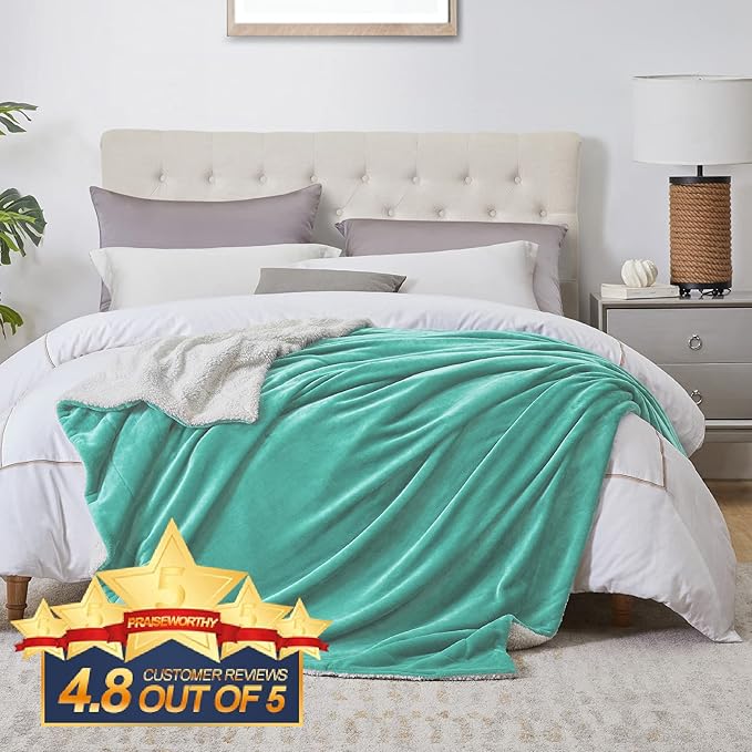 Walensee Sherpa Fleece Blanket (King Size 108”x90” Turquoise) Plush Throw Fuzzy Super Soft Reversible Microfiber Flannel Blankets for Couch, Bed, Sofa Ultra Luxurious Warm and Cozy for All Seasons