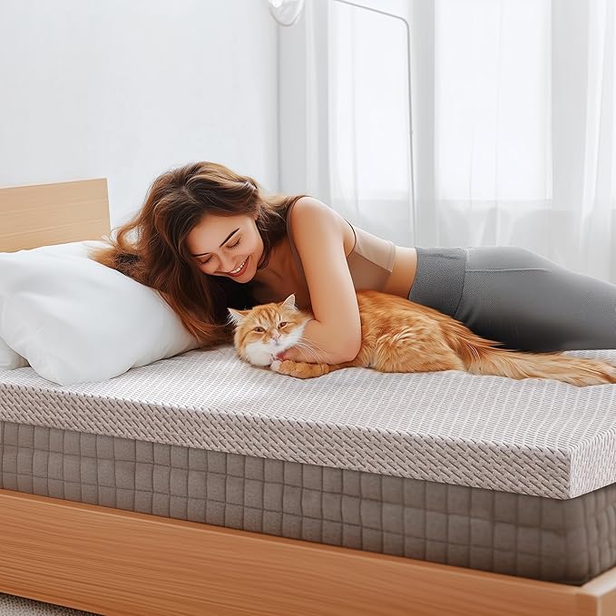Subrtex Cover for Mattress Topper Full Size 4 Inch (Only Cover) Mattress Topper Protector Bedding Removable Encasement with Zipper Closure