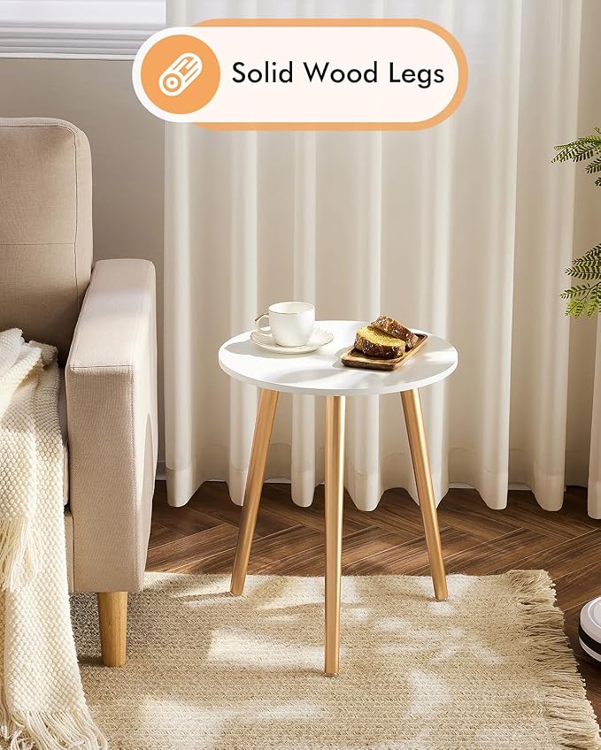Apicizon Round Side Table Set of 2, White Nightstand Coffee End Table for Living Room, Bedroom, Small Spaces, Morden Side Table Home Decor Bedside with Wood Legs 16.5 Inches