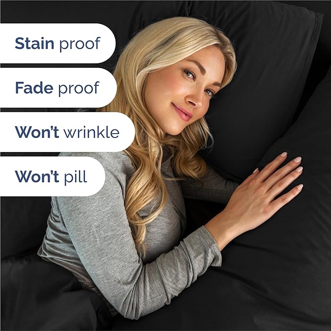 Queen 6 Piece Sheet Set - Comfy Breathable & Cooling - Ultra Soft Hotel Luxury Bedding Set w/ 8-16 Inch Deep Pockets - 1 Flat & 1 Fitted Sheet & 4 Pillowcases - Cozy, Wrinkle Free & Easy Care - Black