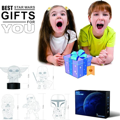2 Bases 5 Patterns Star Wars Gifts 3D Illusion Lamp - Baby Yoda Night Light, 7 Color Change, Christmas Gifts for Star Wars Fans Boys Girls Men
