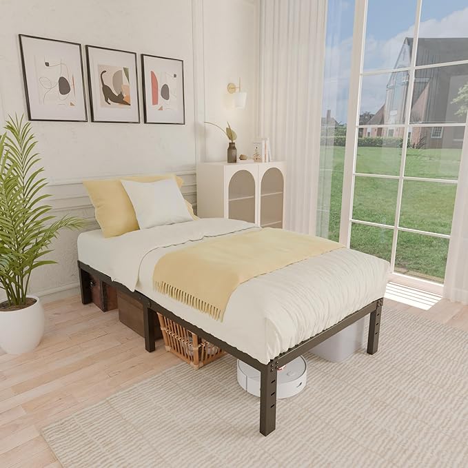 ALDRICH 12 Inch Metal Twin Bed Frame - Single Black Basic Steel Slats Platform, Easy Assembly Heavy Duty Noise Free Bedframes, No Box Spring Needed