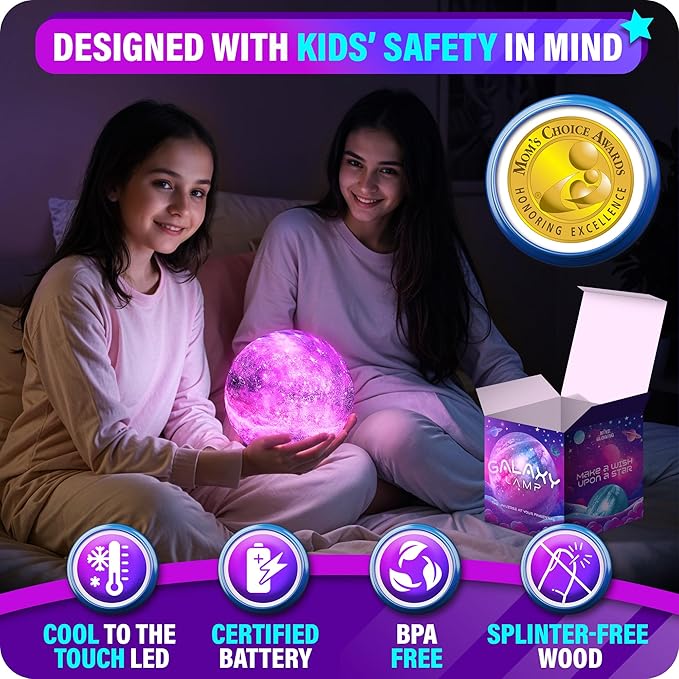 Mind-Glowing Galaxy Moon Lamp with Multi Colors, Touch/Remote, Wood Stand - Teen Girl Room Decor, Trendy Stuff - Christmas Gift for Any Year Old Teenage Girl - Cool Night Light for Kids (7.1 inch)