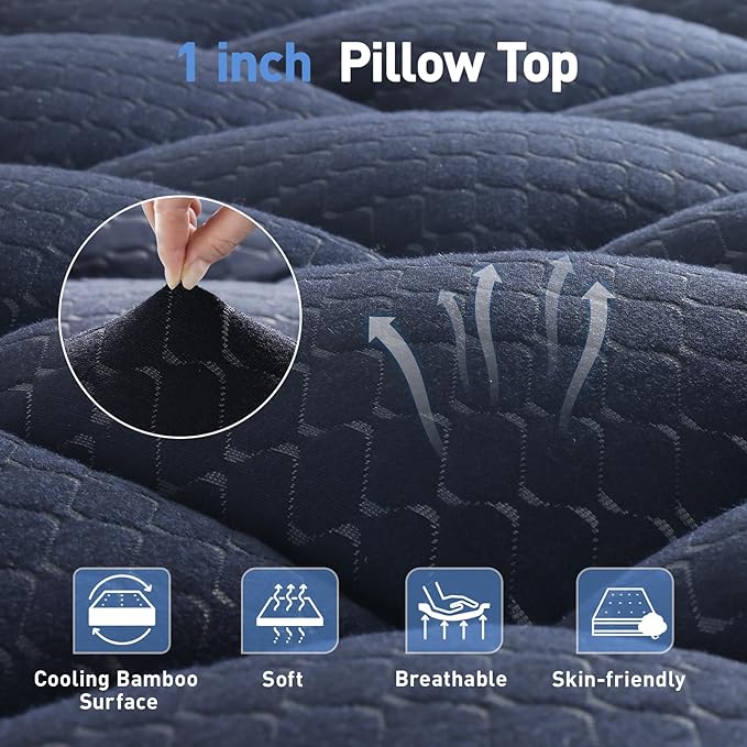 Dual Layer 3 Inch Memory Foam Mattress Topper Twin XL Size, 2 Inch Gel Memory Foam Plus 1 Inch Cooling Pillow Top Mattress Pad Cover, with 8-21 Inch Deep Pocket, Navy Blue