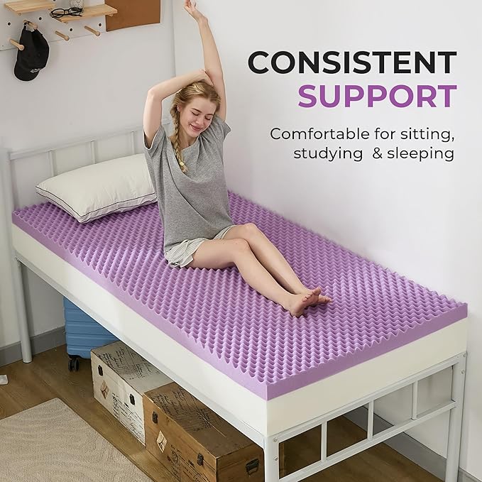 SINWEEK 2 Inch Egg Crate Memory Foam Mattress Topper Twin XL, Twin Extra Long Mattress Pads for College Dorm Single Bed, Pressure Relieve CertiPUR-US Certified,39x80 Inches