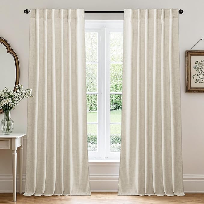 RYB HOME Living Room and Dining Room Curtains and Drapes Linen Sheer, Light Filtering Curtains 120 inches Long, Back Tab/Rod Pocket, Cream Colored, W 52 x L 120 inches, 2 Panels Set