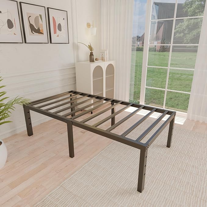 ALDRICH 18 Inch Metal Twin Bed Frame - Black Basic Steel Slats Platform, Easy Assembly Heavy Duty Noise Free Bedframes, No Box Spring Needed