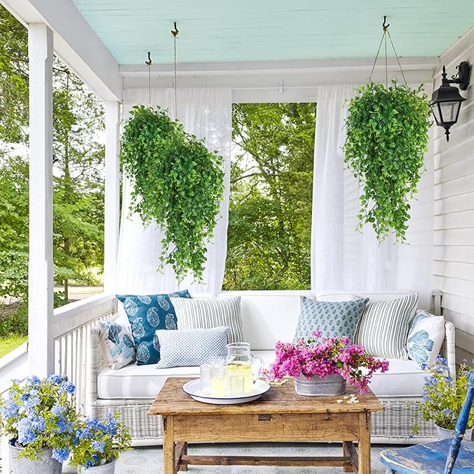 RECUTMS Artificial Hanging Plants 4pcs 33Inch Fake Wall Plant Faux Eucalyptus Leaves Ivy Swag UV Resistant Plastic Greenery Indoor Outdoor Home Garden Wedding Jungle Party Patio Office Shelf Decor