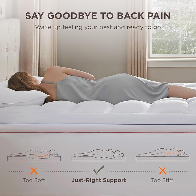Bedsure Cal King Mattress Topper - Pillow Top Mattress Pad Cover with Deep Pocket Fits up to 21 Inches, Plush Soft Bed Topper for Back Pain Relief, Overfilled with Down Alternative Filling, White