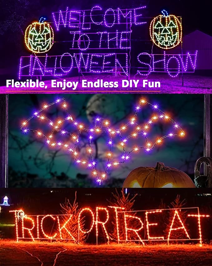 Brizled Orange Fairy Lights, 2 Pack Total 78FT 240 LED Solar Halloween Fairy Lights, 8 Modes Outdoor Halloween Lights, Waterproof Orange Twinkle Light for Outside Party Yard Decor Black Wire