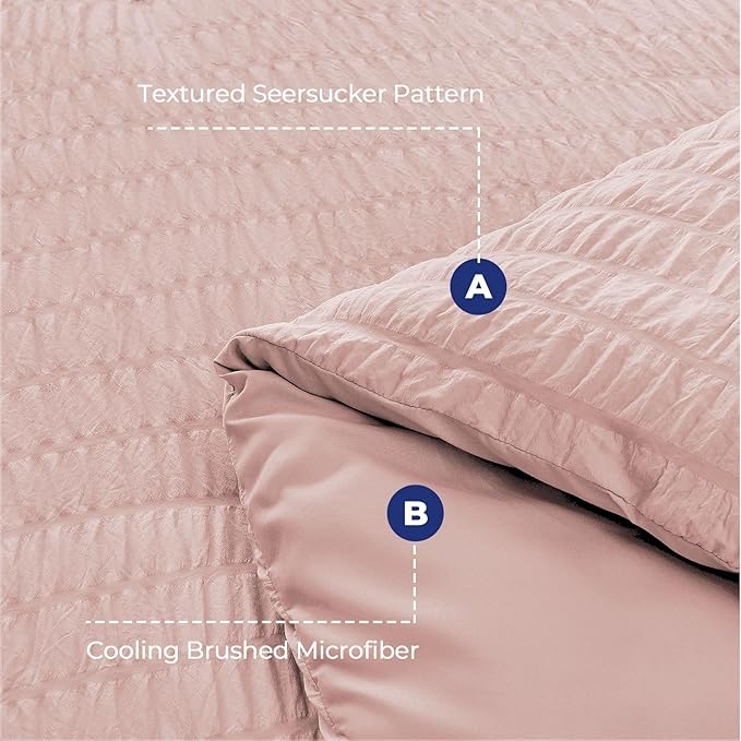 HYMOKEGE Rose Gold Twin Comforter Set Seersucker 5 Pieces, All Season Luxury Bed in a Bag Queen for Bedroom, Bedding Set with Comforter, Sheets, Pillowcase & Sham