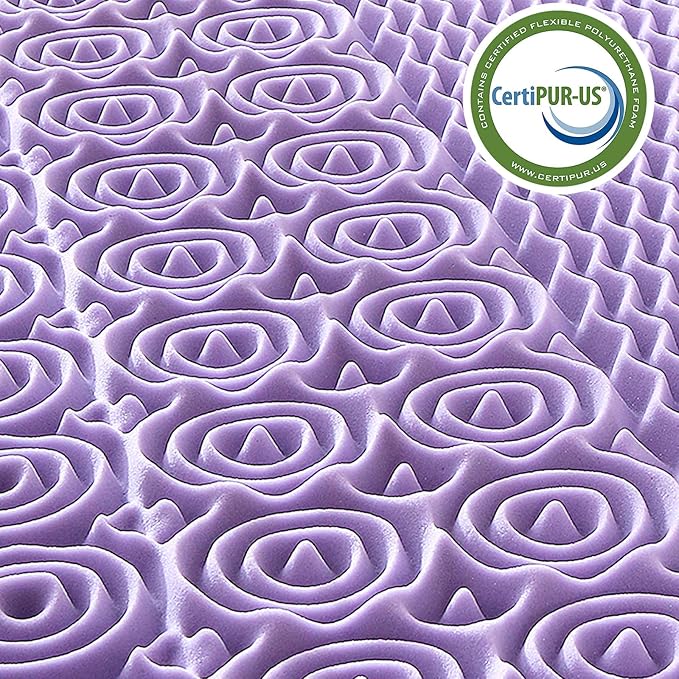 MUXHOMO 3-Inch King Mattress Topper, 7-Zone Egg Crate Foam for Back Pain Relief, Cooling Gel-Infused Lavender Bed Pad, CertiPUR-US & Oeko-TEX Certified