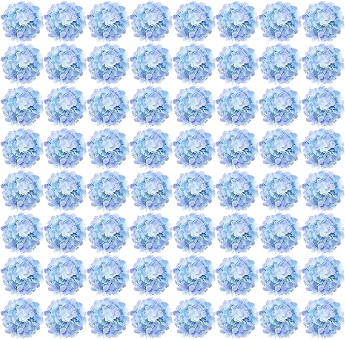 Auihiay 64 PCS Full Artificial Hydrangea Flowers, Blue Purple Silk Hydrangea Heads with Stems, Fake Flowers for Wedding Centerpieces, Baby Shower, Home, Garden, Party Decoration (Blue Purple)
