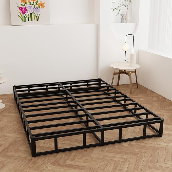 9 Inch Full Size Box Spring, Heavy Duty Metal Box Spring Bed Base with Fabric Cover, Mattress Foundation, Easy Assembly, Noise Free, Black