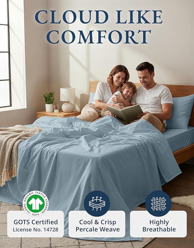 LANE LINEN Sheets for California King Size Bed- 4Pc 100% Organic Cotton Cal King Size Sheets Set, Soft Percale Sheets, Luxury Hotel Sheets, 15" Deep Pocket California King Sheet Set - French Blue
