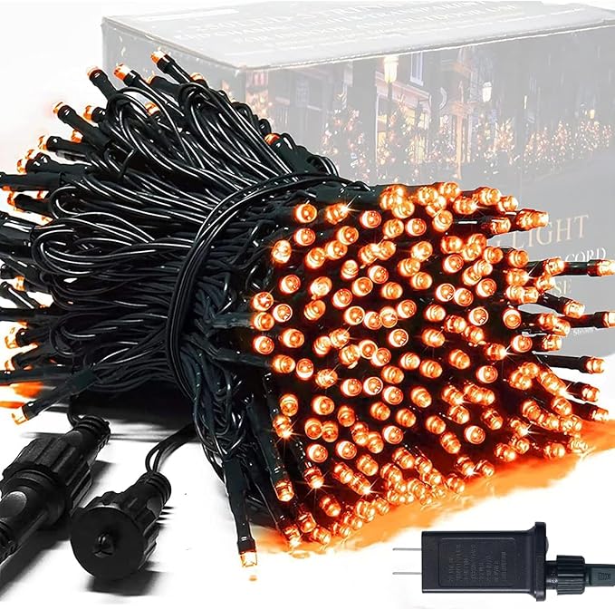 JMEXSUSS 250 LED Orange Lights for Halloween, 91.5ft Halloween Lights Indoor Outdoor Waterproof with 8 Modes, Connectable Orange String Lights for Yard Patio Party Holiday Decorations