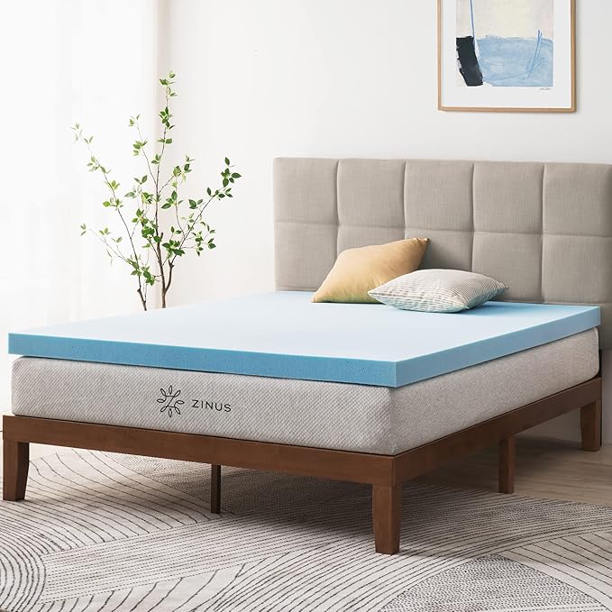 ZINUS 3 Inch Green Tea Cooling Gel Memory Foam Mattress Topper, Cooling Gel Foam, CertiPUR-US Certified, Twin, Blue