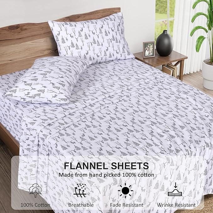 RUVANTI Flannel Sheets Full Size - 100% Cotton Double Brushed Bed Sheets Set, Deep Pockets 16 Inches, All Seasons Breathable & Extra Soft Full Sheets, Warm & Cozy, 4 Piece, Dry Winter