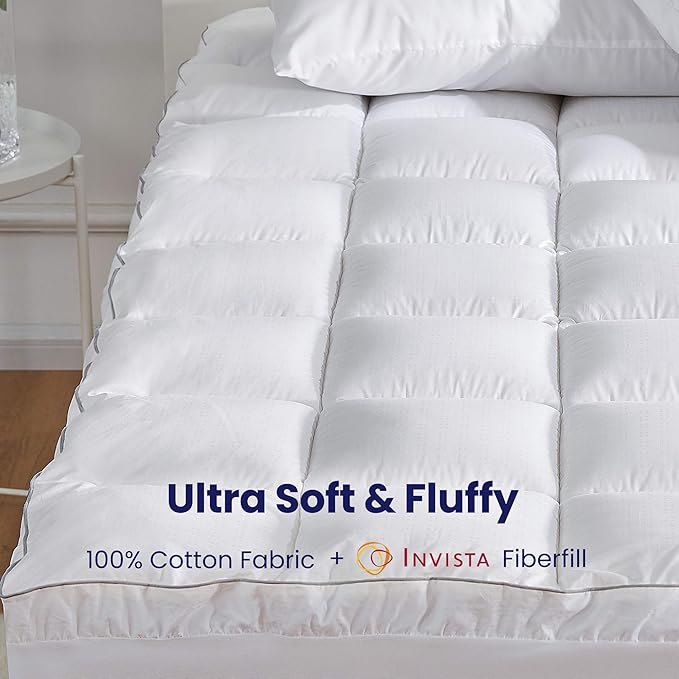 SLEEP ZONE Twin Size Cotton Mattress Pad, Machine Washable Mattress Protector Cover, Soft Cotton Top Cooling Mattress Topper Fits 8-21 inch Deep Pocket, Twin