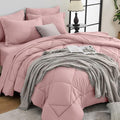 HEVUMYI Rose Gold King Comforter Set - 7-Piece All Season Bed in a Bag King, Ultra Soft Bedding Set with Comforter, Flat Sheet, Fitted Sheet, Pillowcases, Pillow Shams