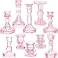 Mumufy 10 Pcs Glass Crystal Taper Candle Holders Clear Glass Candlestick Holder Fit 0.8 Inch Candles Crystal Decorative Candle Stand Centerpiece Table Wedding Dining Party (Classic,Pink)