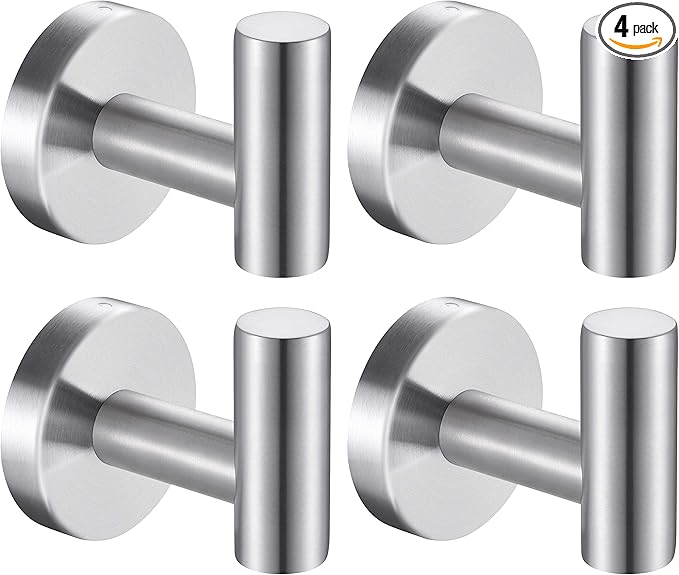 Bath Towel Hooks Robe Hook Holder Wall Mount Heavy Duty Wall Hooks SUS 304 Stainless Steel Coat Hook Closet Door for Bathroom Bedroom Hotel Kitchen Garage Pool 4 Pack (Brushed Nickel)