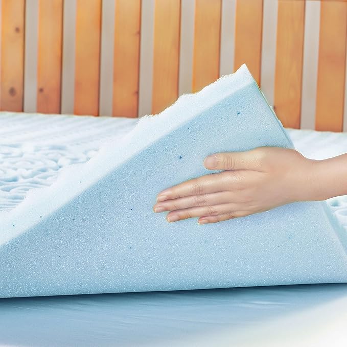 Mellow 1.5 Inch 5-Zone Memory Foam Mattress Topper, Cooling Gel Infusion, Queen, Blue