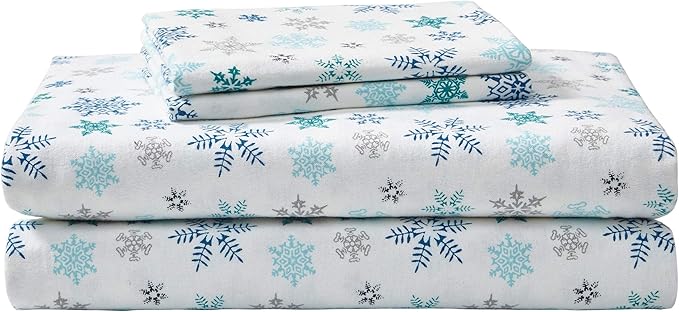 Eddie Bauer - Full Sheets, Cotton Flannel Bedding Set, Brushed For Extra Softness, Cozy Home Decor (Tossed Snowflake, Full)