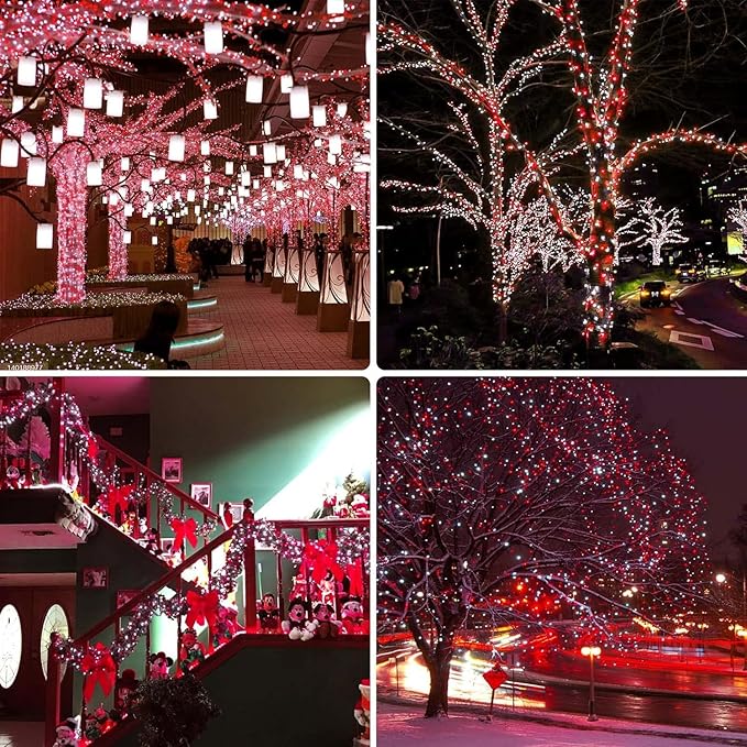 4-Pack 33FT 100 LED Fairy Lights Battery Operated with Remote Timer, Fairy Christmas String Lights for Bedroom Decor, Waterproof 8 Modes Twinkle Lights for Room Garden Party Wedding (Red and White)