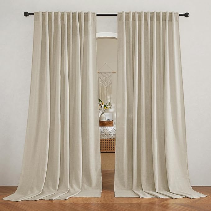 RYB HOME Semi Sheer Curtains for Bedroom, Airy Solid Sheer Window Curtain Stylish Privacy Drapes for Kitchen Dining Room Nursery, Beige, Wide 70 x Long 95, 2 Panels