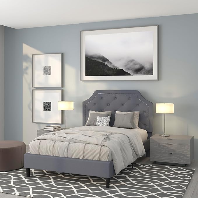 Flash Furniture Brighton Full Size Tufted Upholstered Platform Bed in Light Gray Fabric
