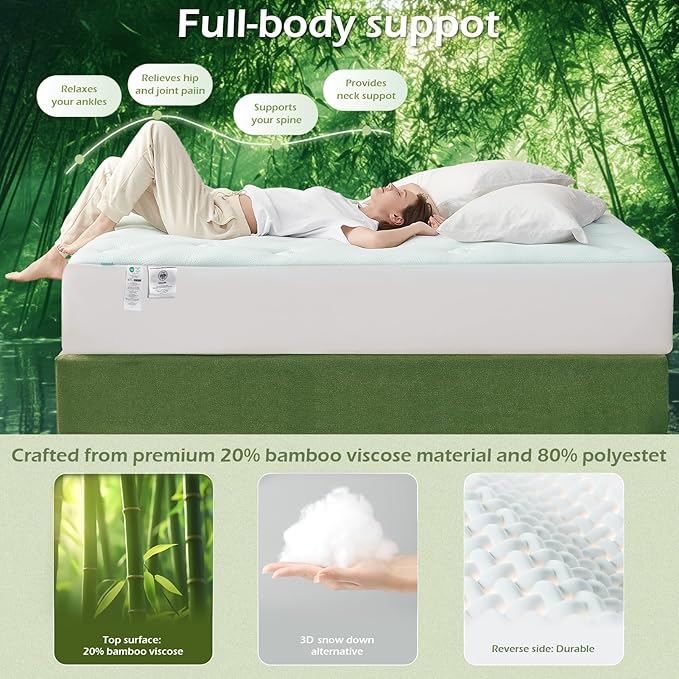 Hansleep RV Short Queen Mattress Topper Viscose Derived from Bamboo, Camping Memory Foam Pillow Top Mattress Topper, Breathable Mattress Pad for Back Pain Relief, 60" x 75", White
