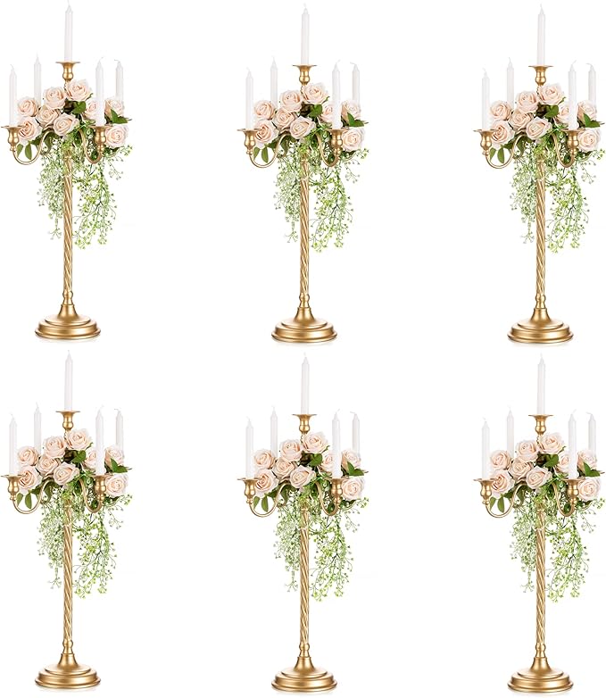 Sziqiqi Gold Candelabra Centerpieces for Tables 28in - Tall Candelabra Candle Holder for Wedding Gold Candlestick Holders for Table Centepiece Party Banquet Event