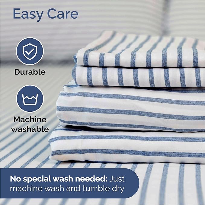 Cal King 6 Piece Sheet Set - Comfy Breathable & Cooling - Soft Hotel Luxury Bedding Set w/ 8-16 Inch Deep Pockets - 1 Flat & 1 Fitted Sheet & 4 Pillowcases - Wrinkle Free & Easy Care - Blue Stripes 2