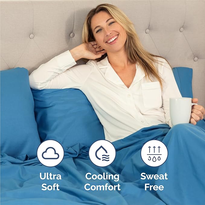 Cal King Sheet Set 6 Piece - Bed Sheets California King Size - Soft Hotel Luxury Bedding - Cooling, Comfy & Breathable - 1 Flat, 1 Fitted & 4 Pillowcases w/ Deep Pockets - Wrinkle Free - Denim Blue