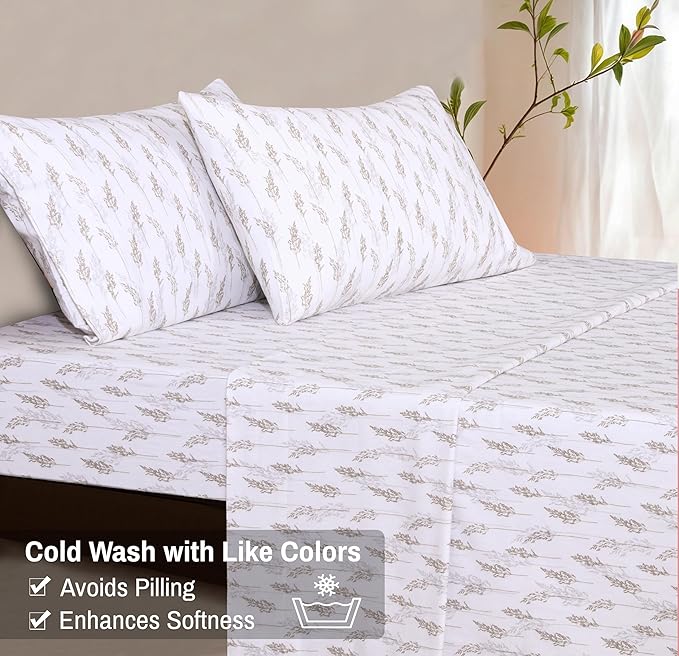RUVANTI Flannel Sheets Twin Size - 100% Cotton Double Brushed Twin Sheets Set, Deep Pockets 16 Inches, All Seasons Breathable & Extra Soft Bed Sheets, Warm & Cozy, 3 Piece, Dried Straw