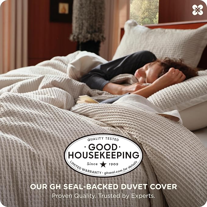 Bedsure Cotton Duvet Cover Queen - 100% Cotton Waffle Weave Linen Color Duvet Cover Queen Size, GentleSoft™ and Breathable Bedding Set for All Season, 3 Pieces, 90"x90"