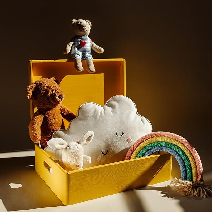 XL Yellow Wooden Box Storage with Hinged Lid | 15.8 x 11.8 x 5.5 inches (+-0.5) | with Handles | Gift Box for Tool Dog Toy Shoes Clothes Kitchen Storage Document | Wood Keepsake Chest