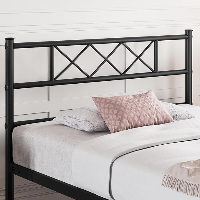 Yaheetech Twin Size Metal Platform Bed Frame with Simple Headboard and Footboard, Mattress Foundation for Under Bed Storage, Steel Slat Support, No Box Spring Needed, Easy Assembly, Black