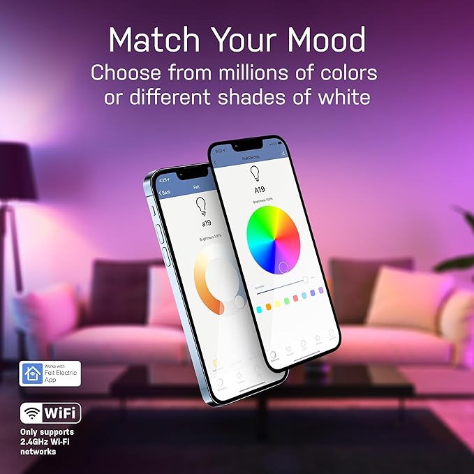 Feit Electric Smart Light Bulbs with RGB Color Changing and Tunable White, 2.4Ghz WiFi Light Bulbs, No Hub Needed, Works with Alexa and Google, Dimmable 60 Watt = LED 9W, OM60/RGBW/CA/AG/3, 3 Pack