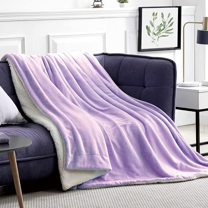 Walensee Sherpa Fleece Blanket (King Size 108”x90” Lavender) Plush Throw Fuzzy Super Soft Reversible Microfiber Flannel Blankets for Couch, Bed, Sofa Ultra Luxurious Warm and Cozy for All Seasons