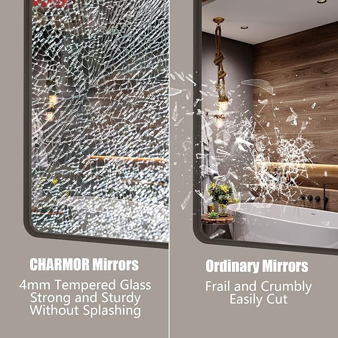 Bronze Bathroom Mirror for Wall, 55x30 Large Brushed Bronze Vanity Mirror for Bathroom, Rounded Rectangle Mirror, Anti-Rust, Shatterproof (Horizontal/Vertical)